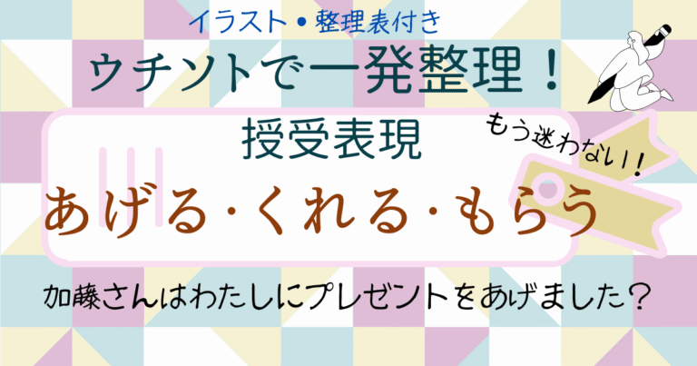【日本語授受表現】「あげる・くれる・もらう」をウチ・ソト関係でやさしく解説|イラスト&整理表付き | アンレシピ | 授業で使える走り書き日本語